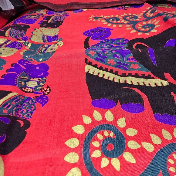 Vintage Thai Silk Elephant Scarf Vibrant Red & Black Design Taiwan - Picture 6 of 16